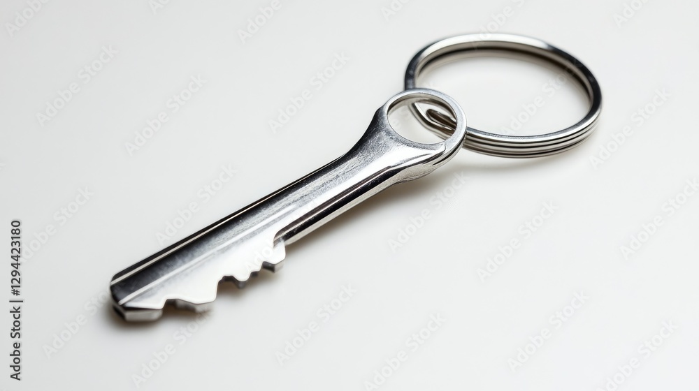A bottle opener keychain with a metallic finish, placed on a bright white surface A bottle opener keychain with a metallic finish, placed on a bright white surface