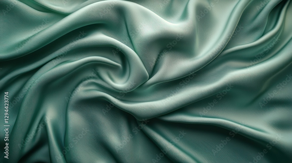 Obraz premium Teal silk fabric draped, studio shot, background for fashion design