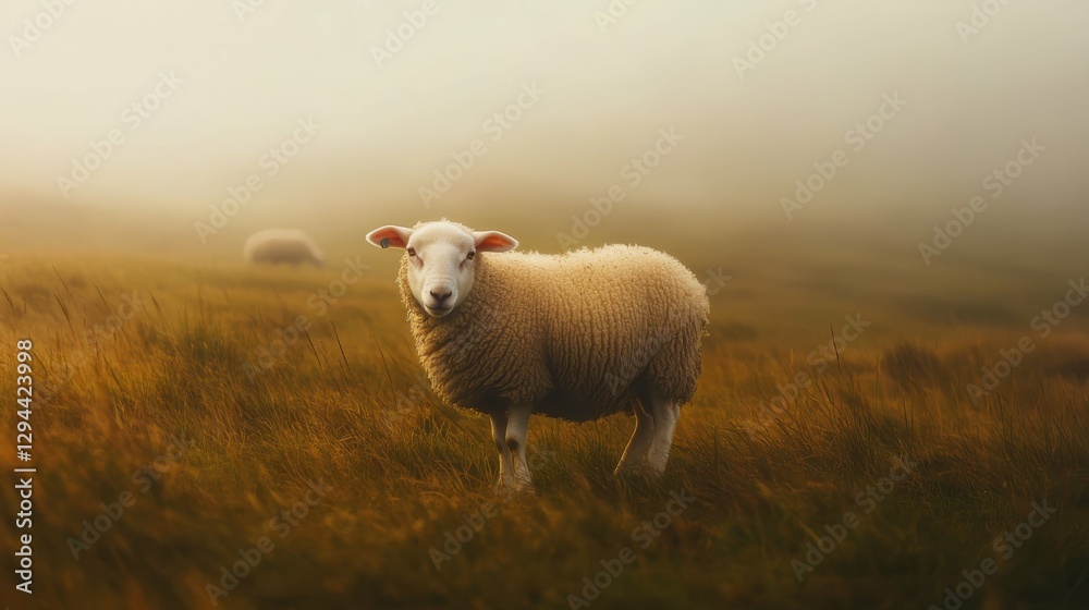 Irish Sheep Grazing on Green grassy Field in Countryside Farm Irish Sheep Grazing on Green grassy Field in Countryside Farm