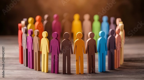Obraz na płótnie Symbolic 3D Rendering of Multicolored Figurines Standing Together in a Perfect Circle Representing Diversity Equity and Inclusion in Professional and Social Environments w salonie