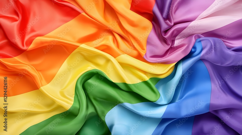 Vibrant and Crumpled LGBTQ Pride Banner Design with Dynamic Rainbow Textile Texture Rich Fabric Folds Waves and Details Symbolizing Unity Diversity and Love