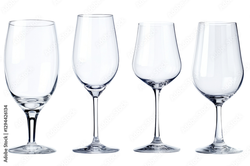 Elegant glassware collection on transparent background png format white space product photography minimalist design Elegant glassware collection on transparent background png format white space product photography minimalist design