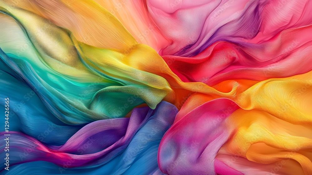 Vibrant and Expressive Pride Month with Colorful Swirls and Playful Typography A dynamic abstract design featuring a bold rainbow gradient floating confetti