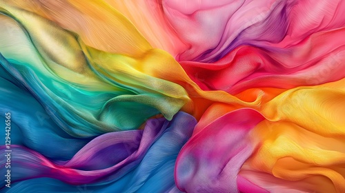 Vibrant and Expressive Pride Month with Colorful Swirls and Playful Typography   A dynamic abstract design featuring a bold rainbow gradient floating confetti