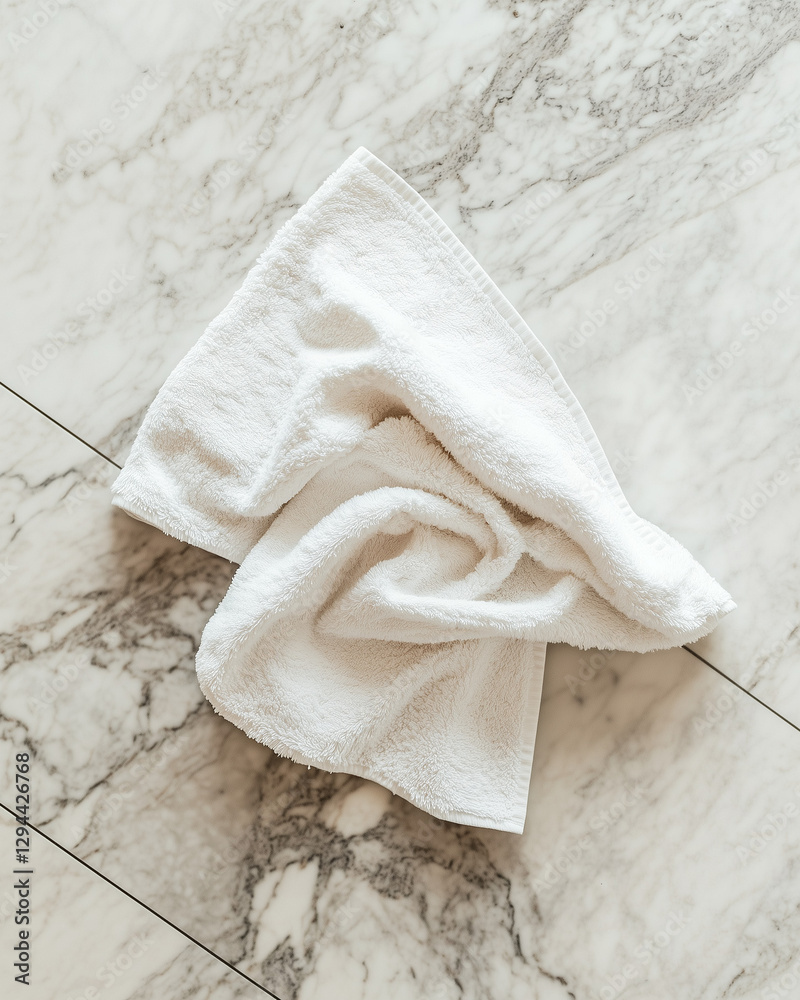 Soft White Towel on Marble Floor – Minimalist Spa Aesthetic