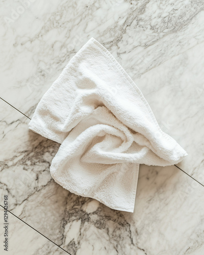 Obraz na płótnie Soft White Towel on Marble Floor – Minimalist Spa Aesthetic w salonie