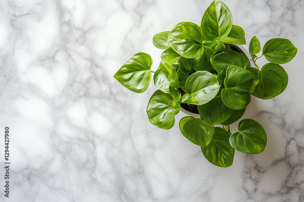 Green Potted Plant on Marble Surface – Minimalist Nature Aesthetic