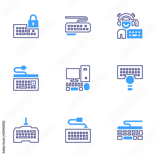 Keyboard icon set. Bold line style. Duotone colors. Editable stroke. keyboard, keylogger, gamer, personal computer