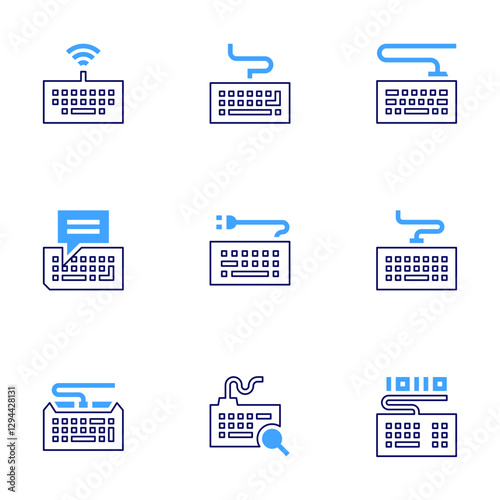 Keyboard icon set. Bold line style. Duotone colors. Editable stroke. keyboard, keylogger