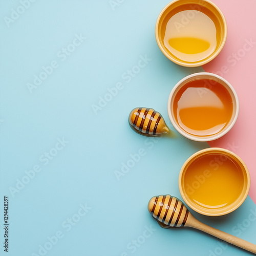 Obraz na płótnie Golden Honey with Honeycomb and Drizzler | Sweet Natural Aesthetic | Organic Food Photography w salonie