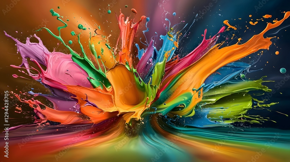 Visually Striking Digital Painting with Swirling Multicolor Strokes Rich Textures Blending Effortlessly and Bold Splashes Creating Depth and Movement in a Captivating Composition