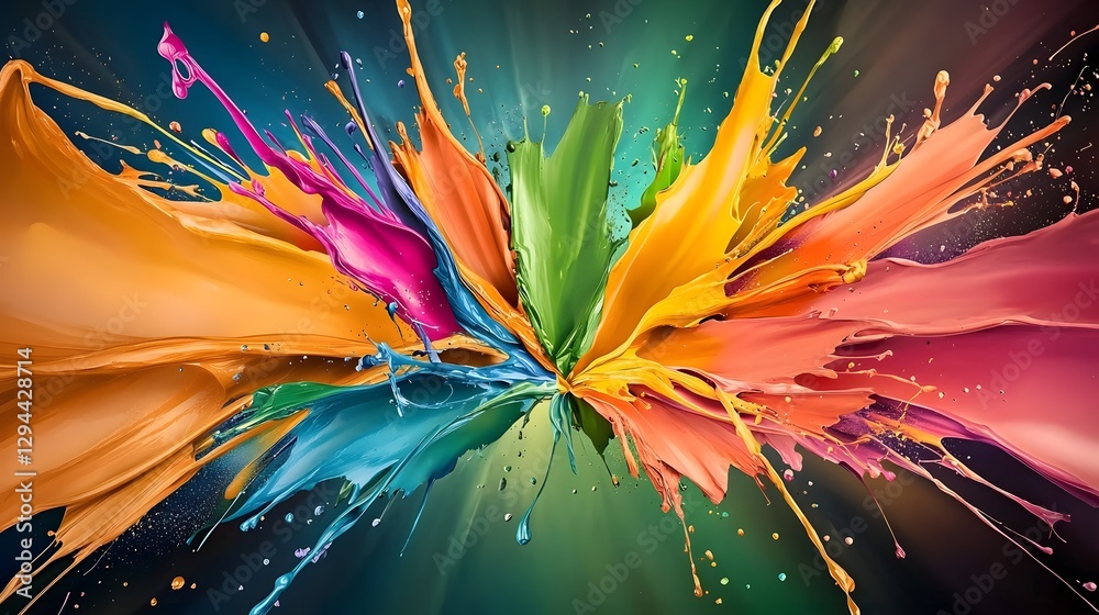 Visually striking abstract expressionist inspired digital art wallpaper featuring vibrant paint bursts smooth color transitions and energetic brushstrokes that create a captivating dynamic