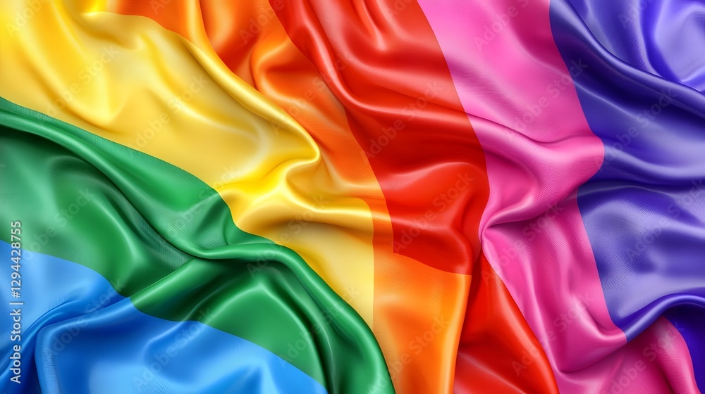 Waving LGBTQ pride flag with a slightly crumpled texture embodying the vibrant colors and flowing movement that symbolize the joyful of Pride Day