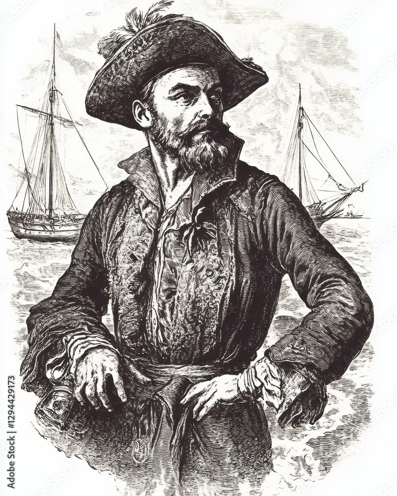 Obraz premium Magellan: Vintage Portuguese Explorer Engraving Illustration