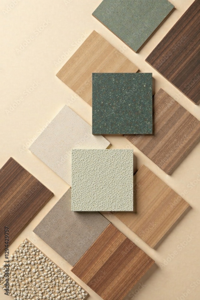 Fototapeta premium Elegant Arrangement of Diverse Surface Textures A Sophisticated Display of Modern Material Samples for Interior Design Projects