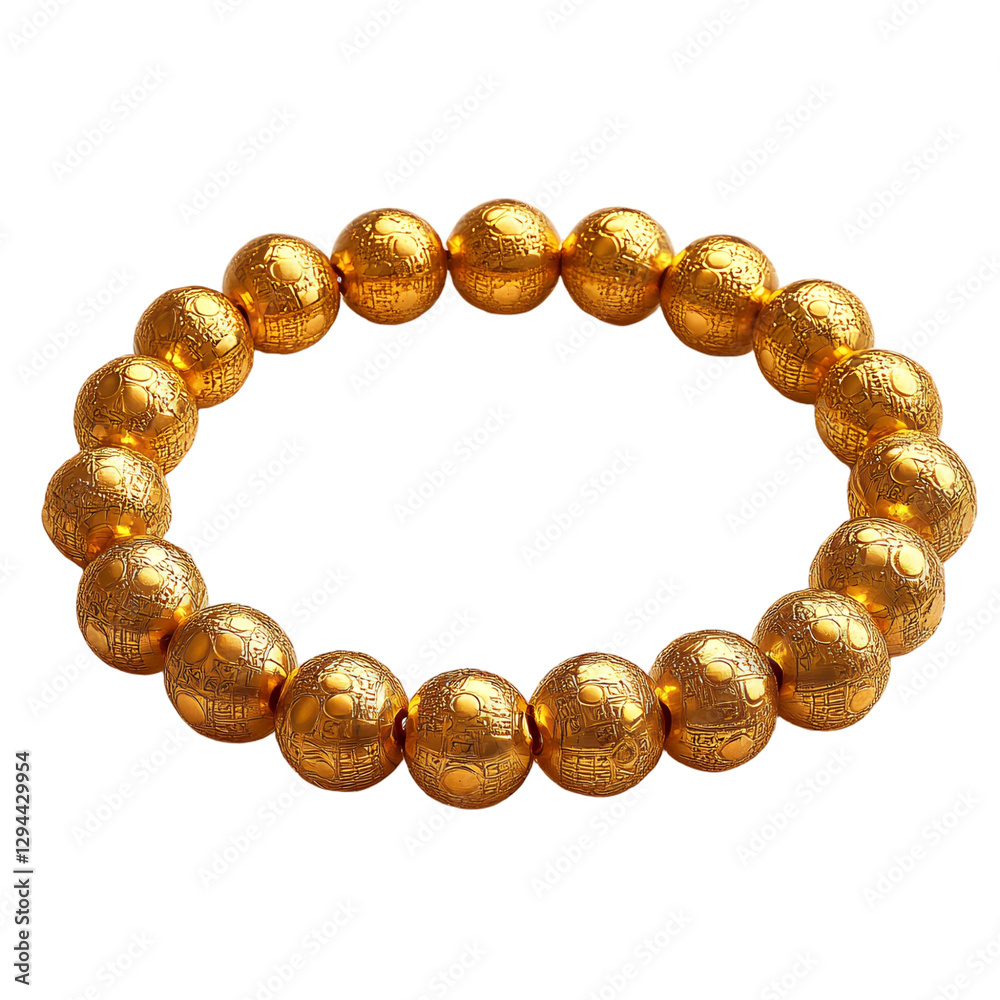 Obraz premium Luxurious Gold Beaded Bracelet Engraved Round Beads Elegant Jewelry
