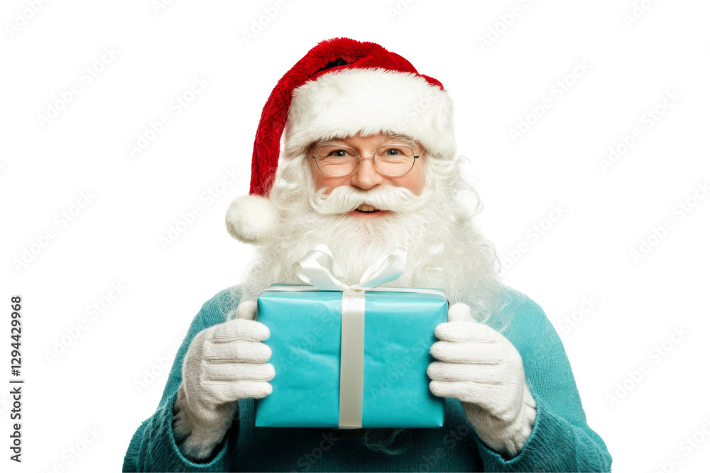 Santa claus holding a gift transparent background png holiday cheer festive environment smiling viewpoint christmas concept Santa claus holding a gift transparent background png holiday cheer festive environment smiling viewpoint christmas concept