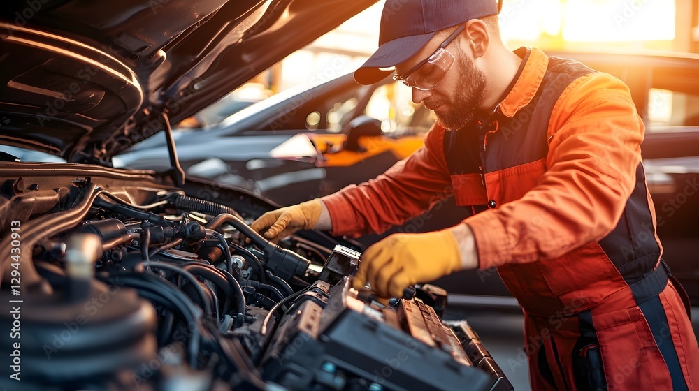 Close up shot of a professional mechanic carefully working on a car s electrical system