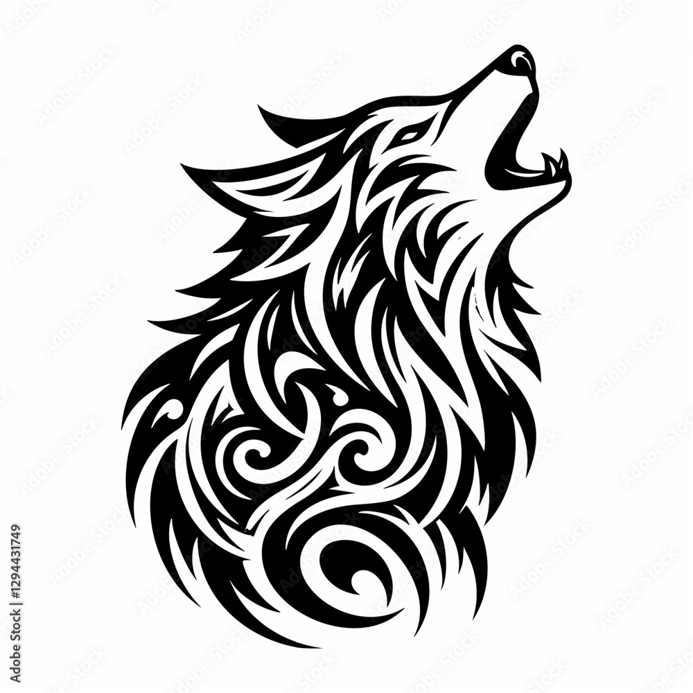 Naklejka premium Intricate Wolf Tribal Design – Stylish and Bold Illustration