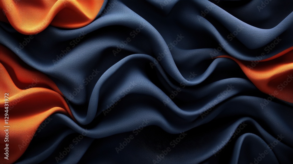 Fototapeta premium Black and orange background with wavy pattern and studio lighting details for design and art projects