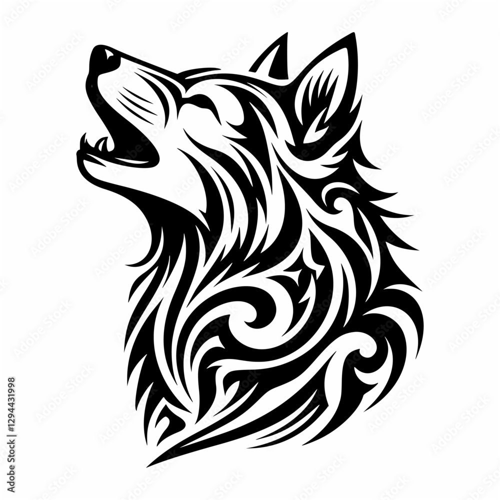 Obraz premium Fierce Wolf Silhouette – Tribal Tattoo-Inspired Art