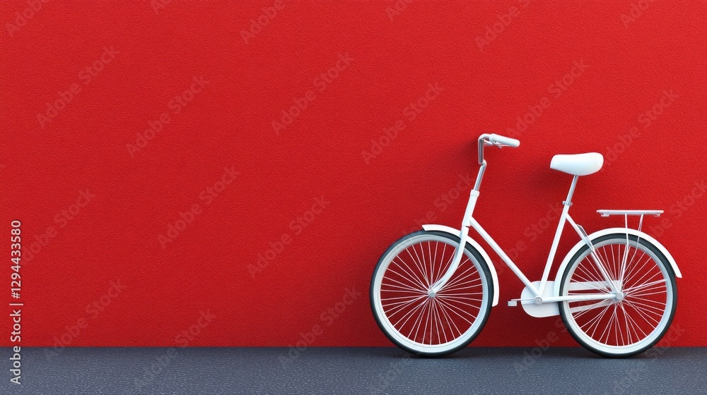 Fototapeta premium A minimalist white bicycle displayed on a bold red background wall