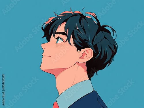 Stylish anime portrait of a young man urban setting digital art vibrant colors side view