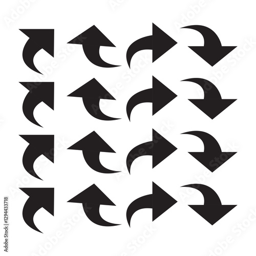 Free Download Curved Arrow Icon Set – Black Vector Arrows Collection on White Background for Web, UI & Infographics - GFXLoad