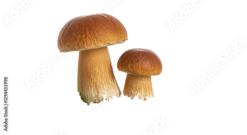 Isolated Pair of Brown and White Porcini Mushrooms