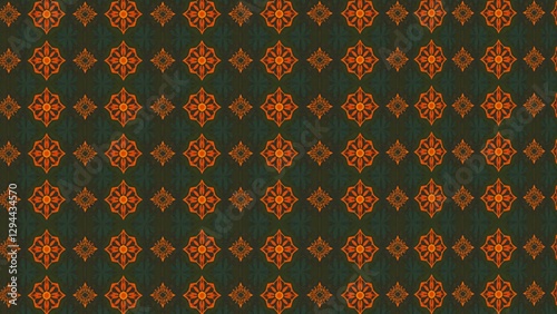 Seamless Teal and Orange Floral Pattern Background