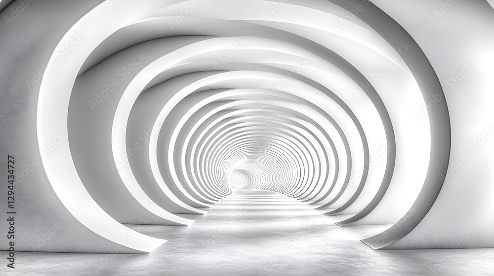 Intricate white spiral tunnel with smooth walls and soft lighting creating an ethereal atmosphere in contemporary design. Intricate white spiral tunnel with smooth walls and soft lighting creating an ethereal atmosphere in contemporary design.