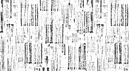 Monochrome texture composed of irregular graphic elements. Distressed uneven grunge background. Abstract vector illustration. Overlay for interesting effect and depth. Isolated on white background.