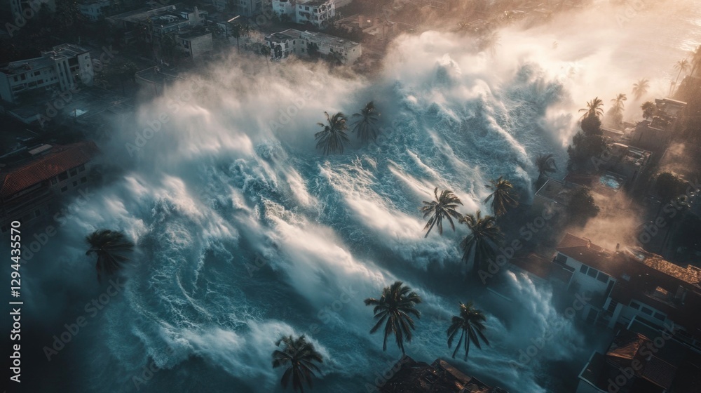 Fototapeta premium City coastline with waves