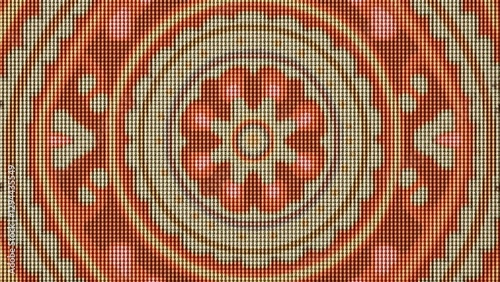 Abstract Geometric Mandala Pattern in Warm Tones Red, Beige, and Orange Mosaic Design
