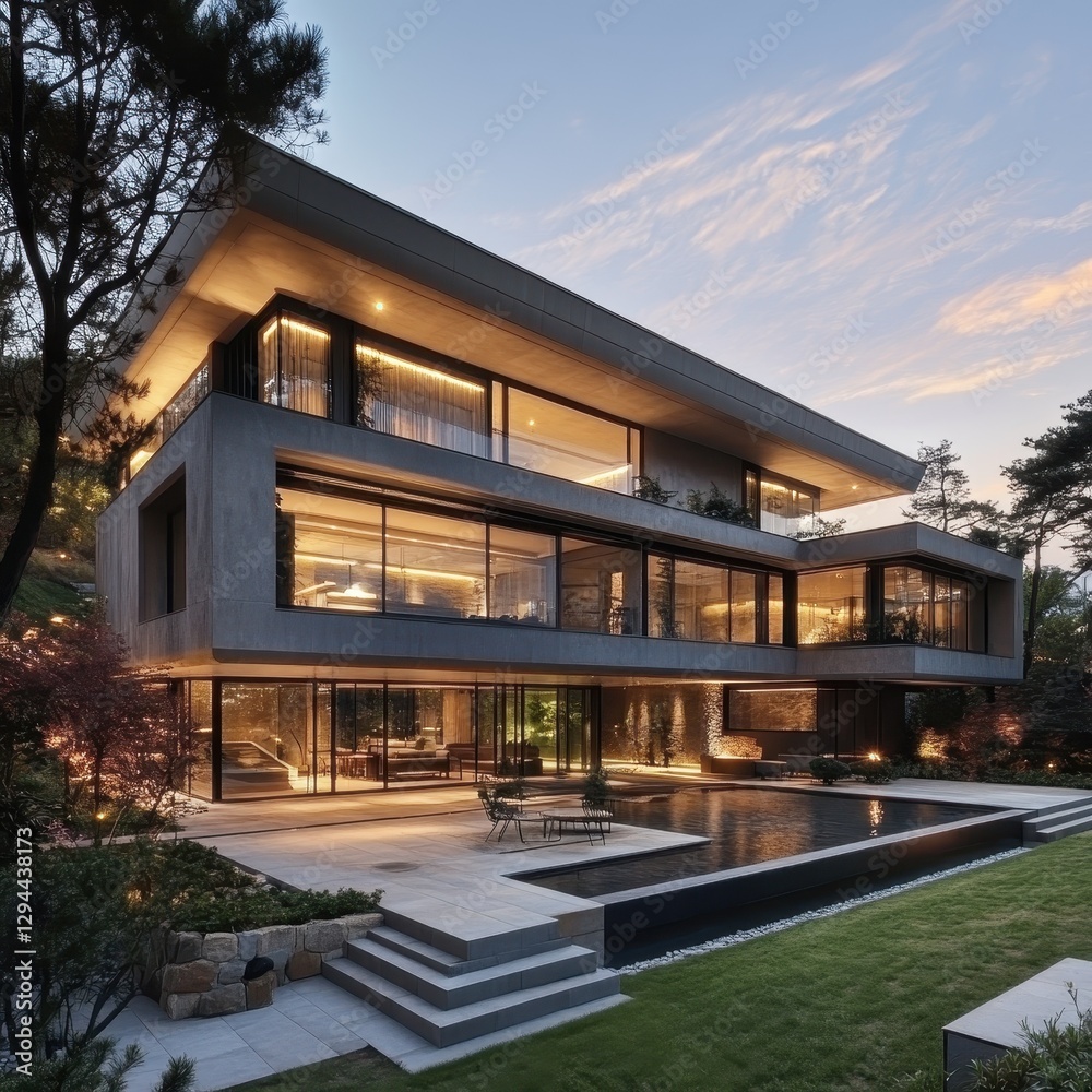 Fototapeta premium Modern luxury architectural design showcasing a contemporary residence facade