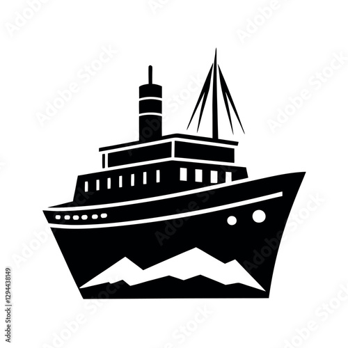 Icebreaker Vessel Black and White Vector