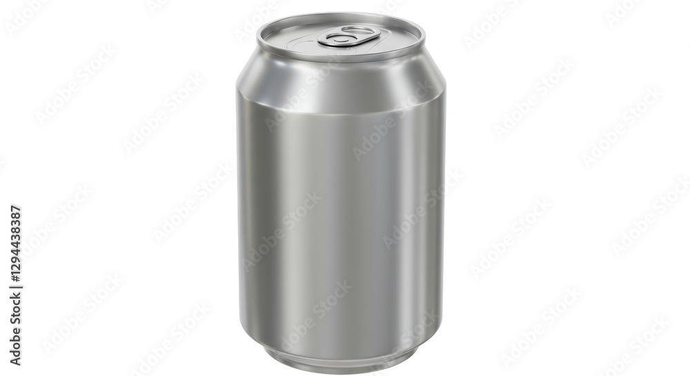 Isolated Silver Aluminum Can with Pull Tab, Unopened Isolated Silver Aluminum Can with Pull Tab, Unopened