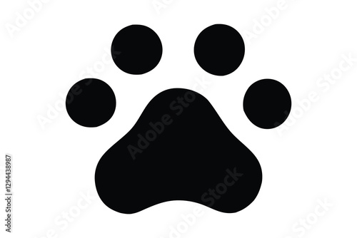 dog paw silhouette, black dog paw vector, paw vector icon, paw Vector illustration, Isolated on White Background