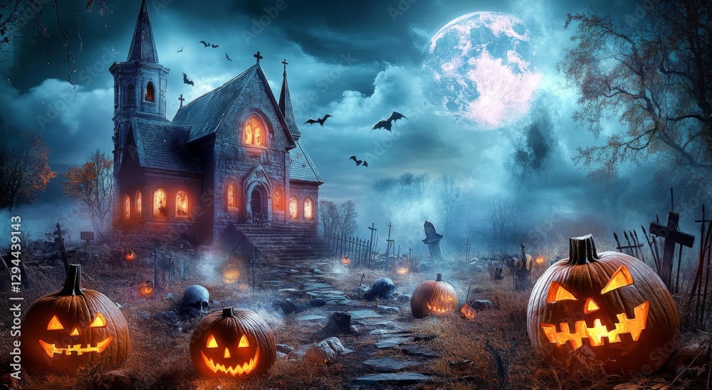 Atmospheric Halloween Scene with a Gloomy Ambiance Atmospheric Halloween Scene with a Gloomy Ambiance