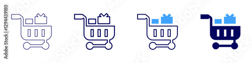 Wooden trolley cart icon in 4 different styles. Thin Line, Line, Bold Line, Duotone. Duotone style. Editable stroke