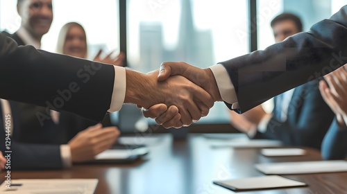 Businessmen shaking hands deal closed success agreement