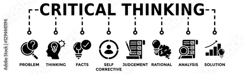 Critical thinking banner web icon vector illustration concept for the analysis of facts with an icon of problem, thinking, facts, self-corrective, judgment, rational, analysis, and solution