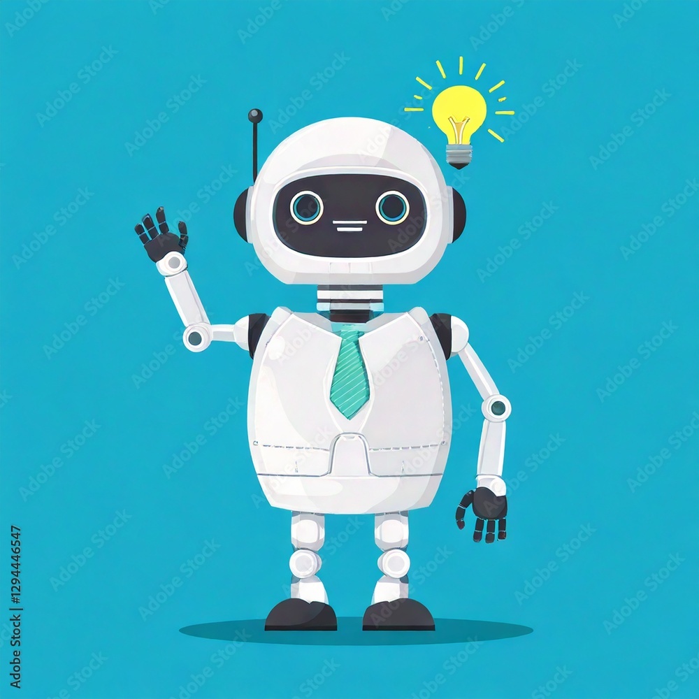A robot is a symbol of intelligence and innovation, with a lightbulb above its head symbolizing new ideas A robot is a symbol of intelligence and innovation, with a lightbulb above its head symbolizing new ideas