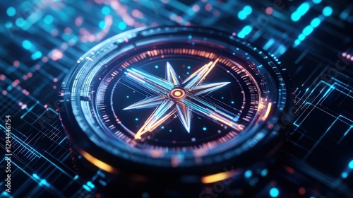 Wallpaper Mural Digital compass on circuit board with glowing lines and particles in high fidelity image Torontodigital.ca