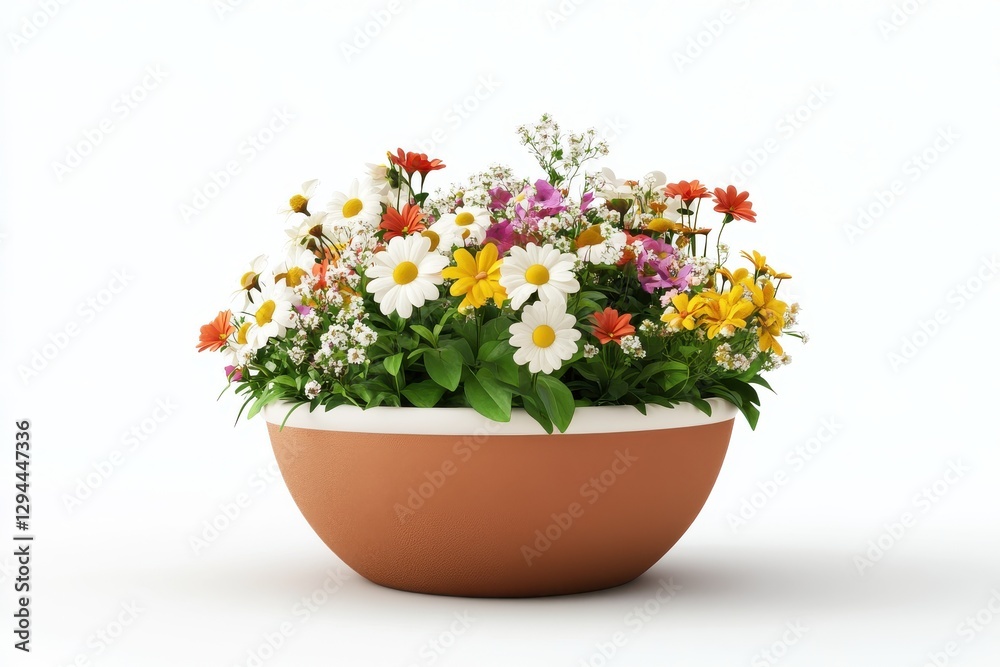 Fototapeta premium 3D Potted Flower Arrangement Isolated and White Background 