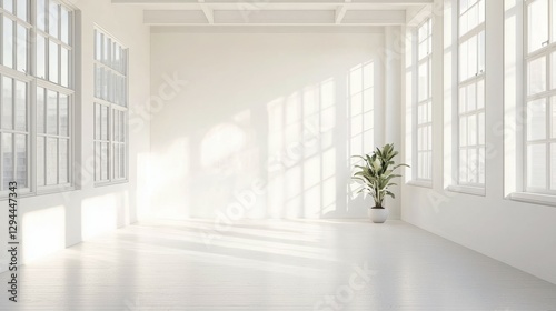 Wallpaper Mural Bright Modern Indoor Space with Large Windows and Potted Plant Torontodigital.ca