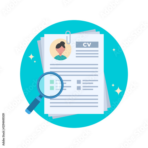 Illustration of Curriculum Vitae Review with Magnifying Glass and Profile Icon