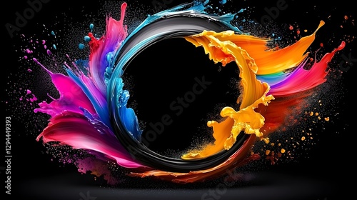 Vibrant Liquid Motion A Captivating Dance of Fluid Energy and Explosive Color on a Hypnotic Black Canvas