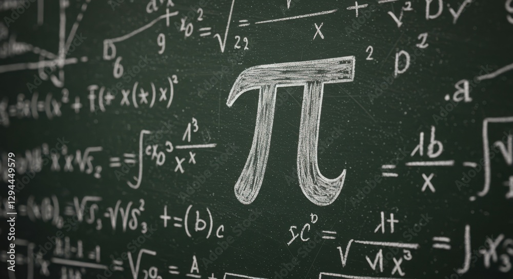 Obraz premium Chalkboard with mathematical equations and pi symbol