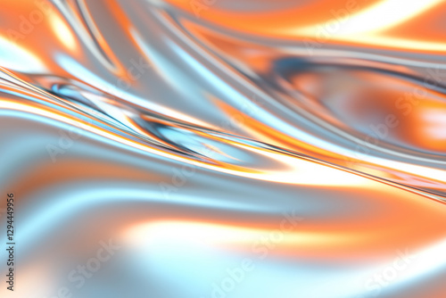 Reflective abstract waves of orange and blue light creating a mesmerizing visual display in a fluid form